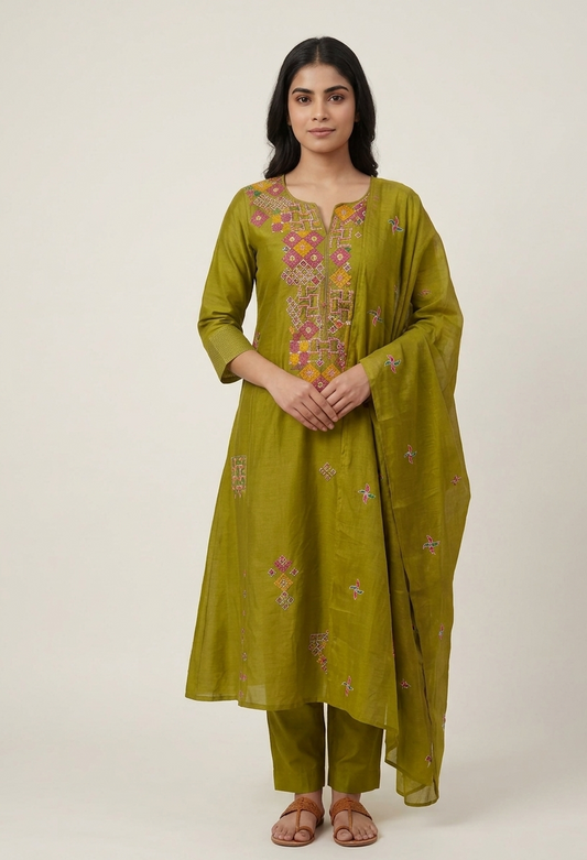 Olive Green A-Line Suit Set