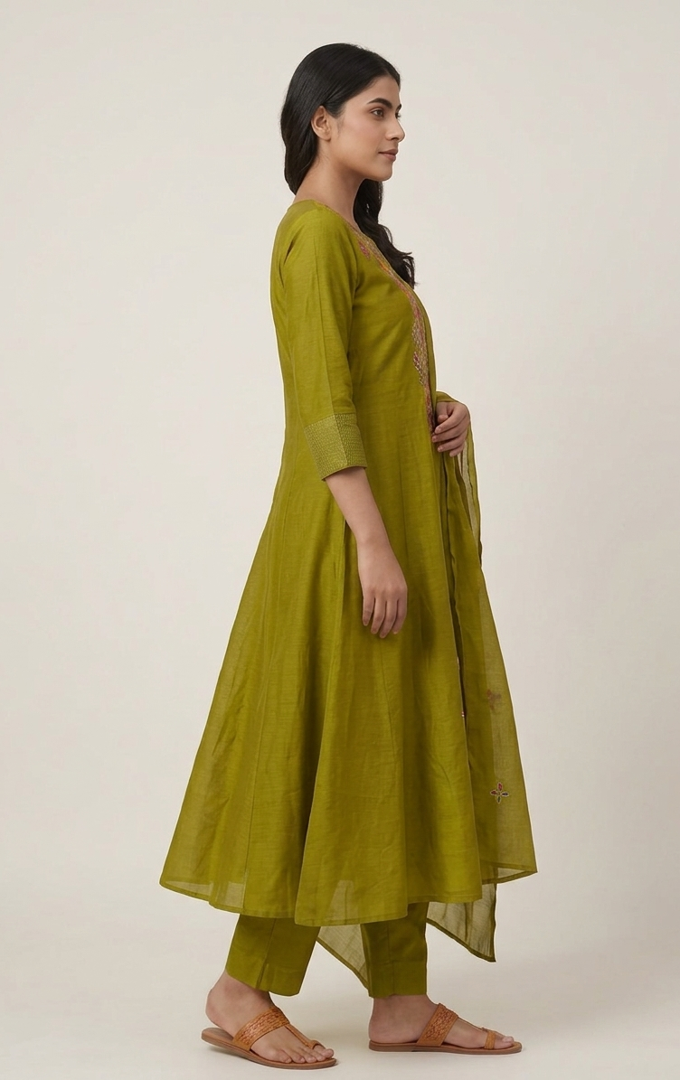 Olive Green A-Line Suit Set