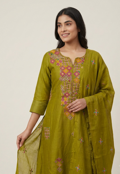 Olive Green A-Line Suit Set