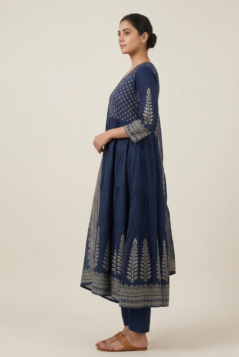 Navy blue Anarkali suit set