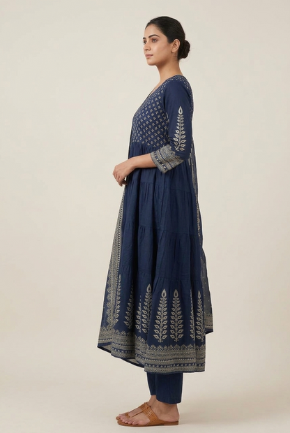 Navy blue Anarkali suit set