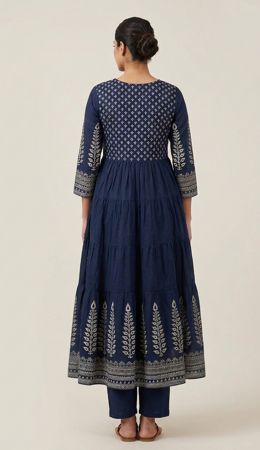 Navy blue Anarkali suit set