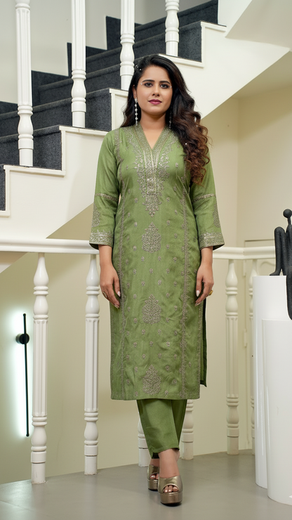 Olive Green Embroidered Grace Suit Set