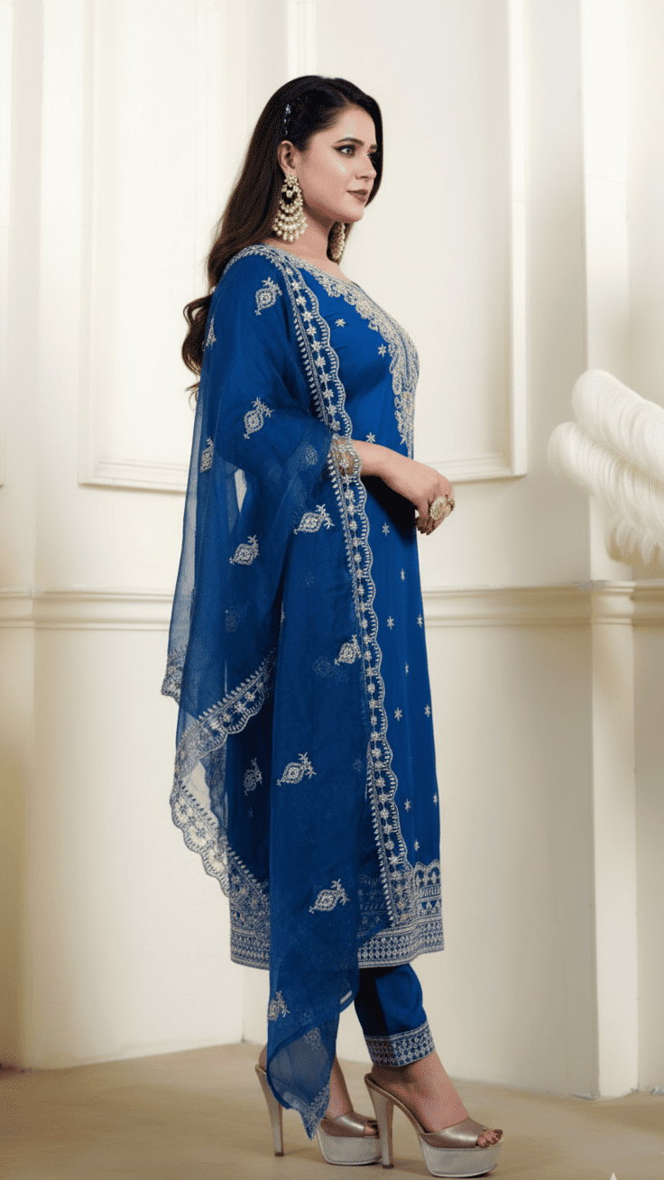 Royal Blue Embroidered Suit Set