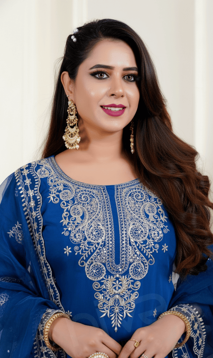 Royal Blue Embroidered Suit Set