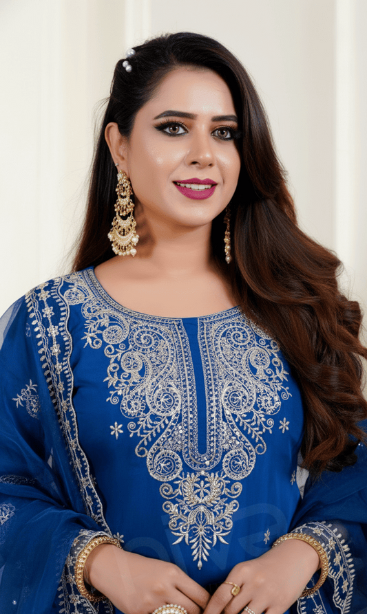 Royal Blue Embroidered Suit Set
