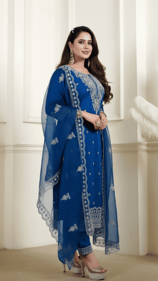 Royal Blue Embroidered Suit Set