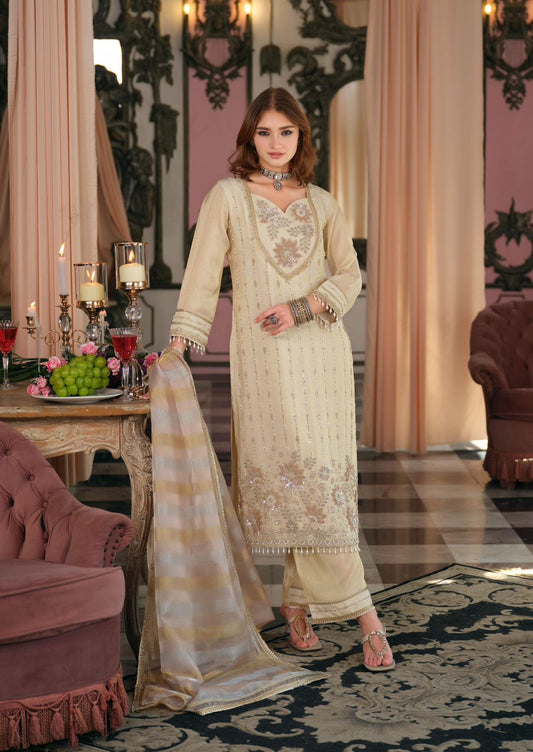 Ivory Chanderi Silk Embroidered Suit Set