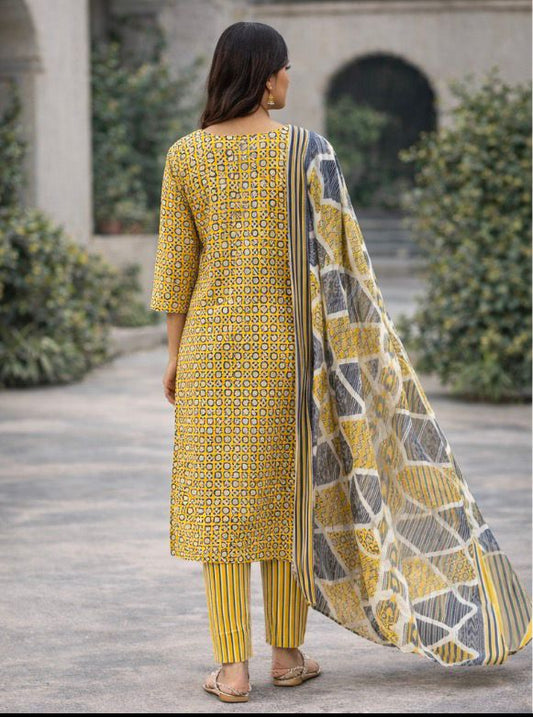 Yellow Floral Printed Suit Set