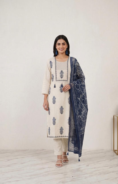 Ivory Blue Floral Elegance Suit Set