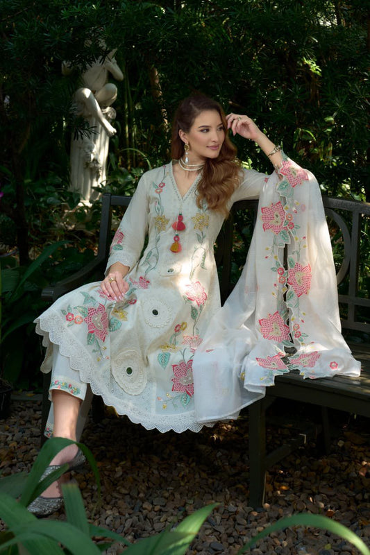 Elegant Floral Embroidered Cotton A-Line Suit Set
