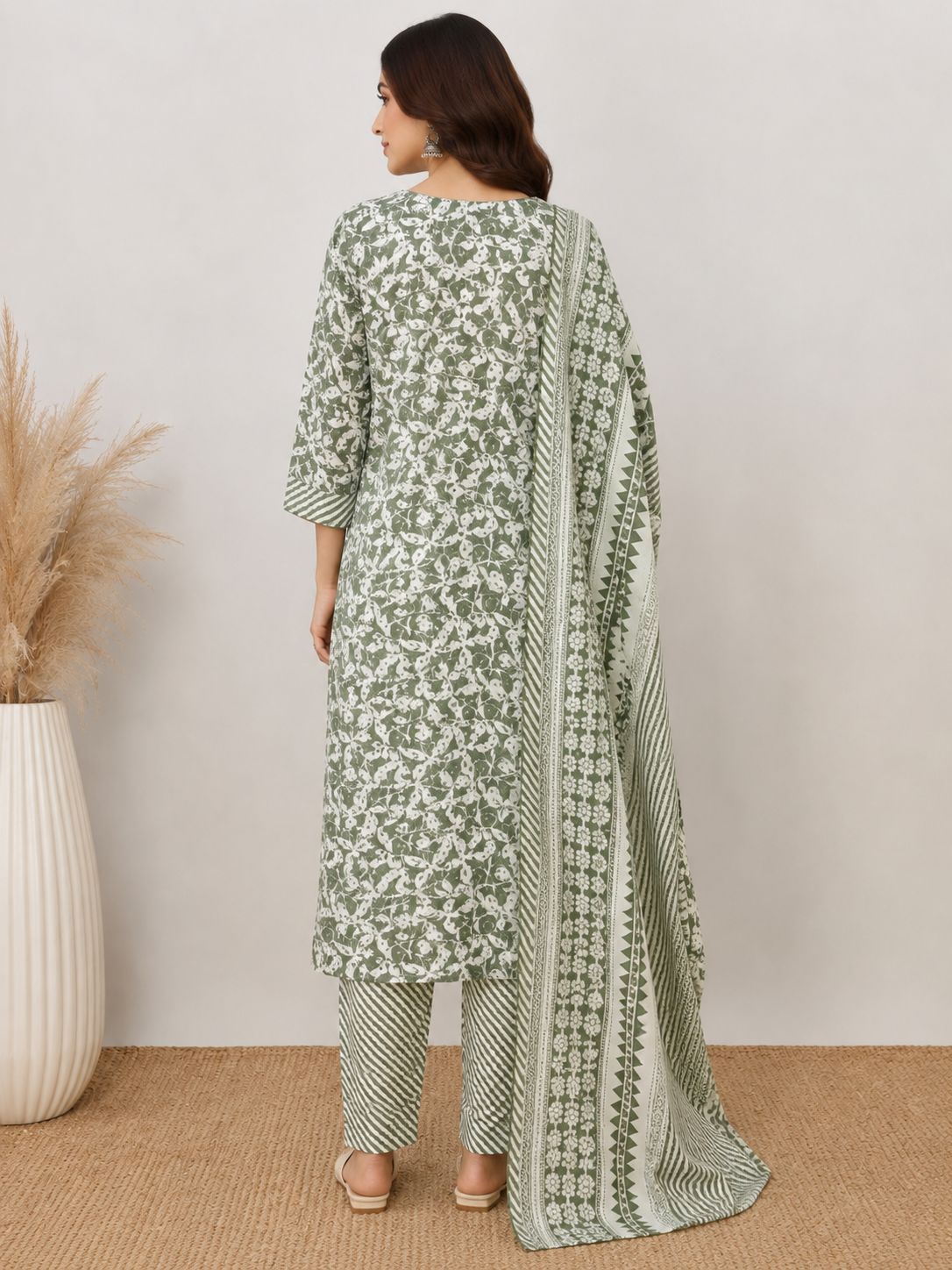 Sage Green Printed Suit Set