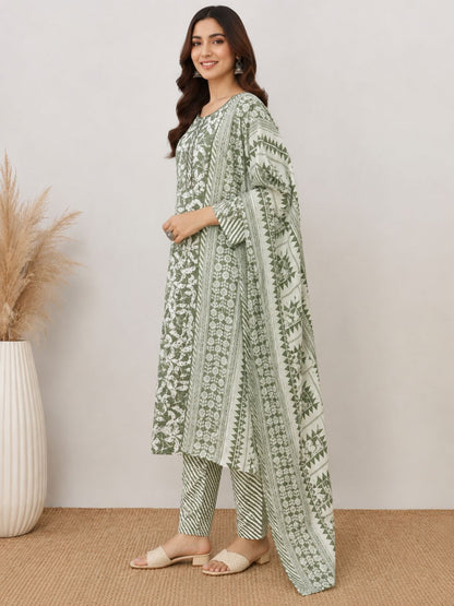 Sage Green Printed Suit Set