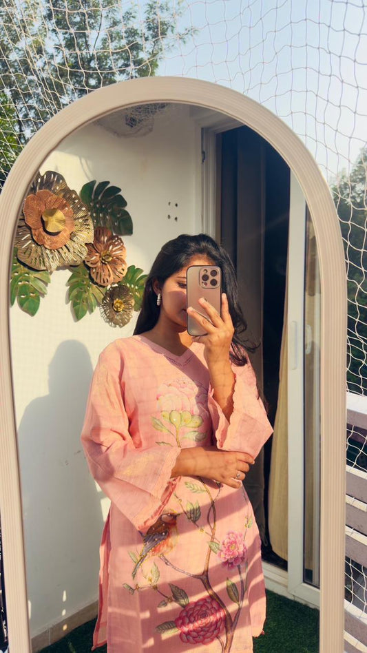Baby Pink Printed And Embroidered Coord Set