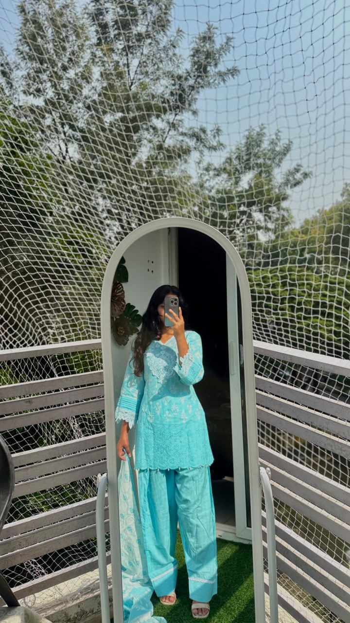 Light Blue Floral Embroidered Farshi Suit Set