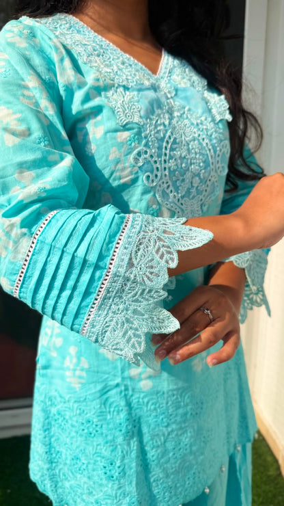 Light Blue Floral Embroidered Farshi Suit Set