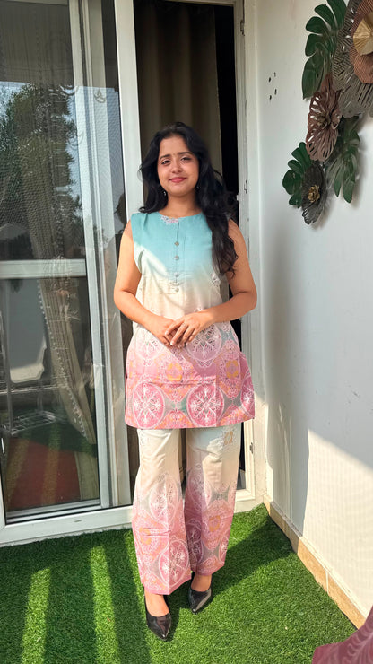 Pastel Ombre Medallion Print 3-Piece Co-ord Set