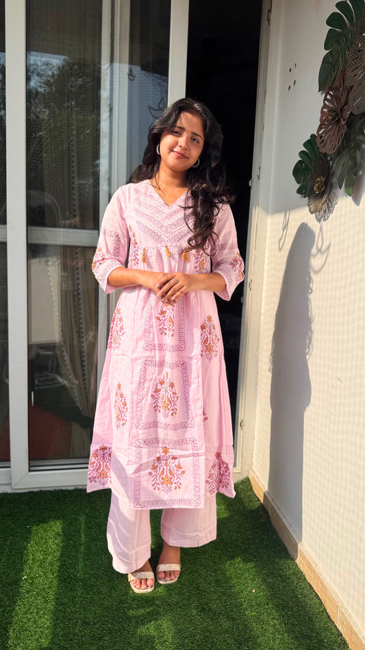Blush Bloom Two-Piece Flared A Line Set