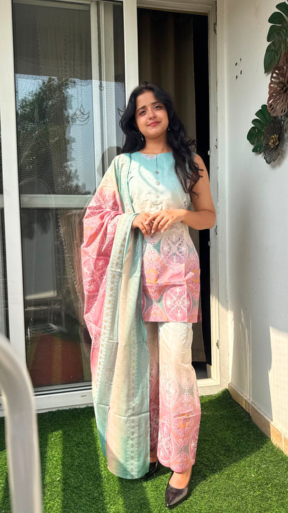 Pastel Ombre Medallion Print 3-Piece Co-ord Set