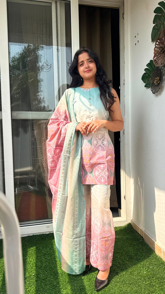 Pastel Ombre Medallion Print 3-Piece Co-ord Set