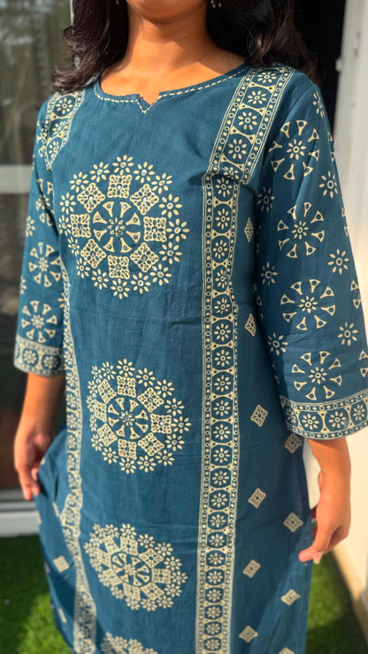 Steel Blue Ethnic A-Line Suit Set