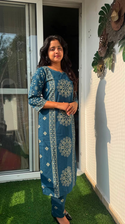 Steel Blue Ethnic A-Line Suit Set