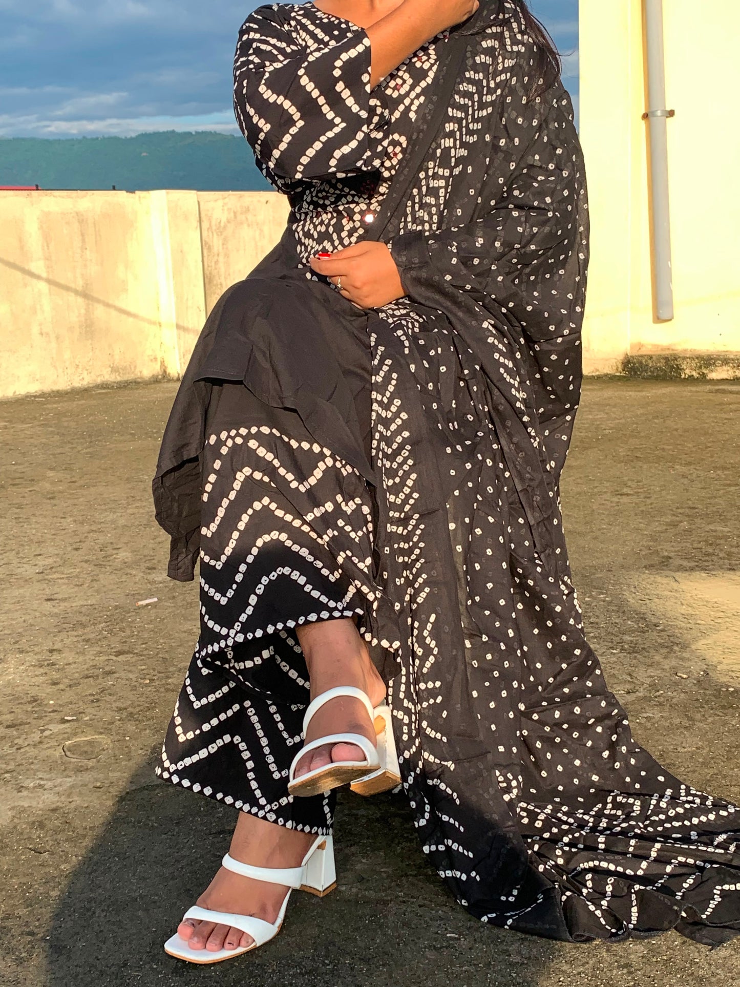 Black & White Bandhani Print Suit Set
