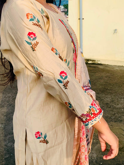 Floral Embroidered Mul Chanderi Suit Set