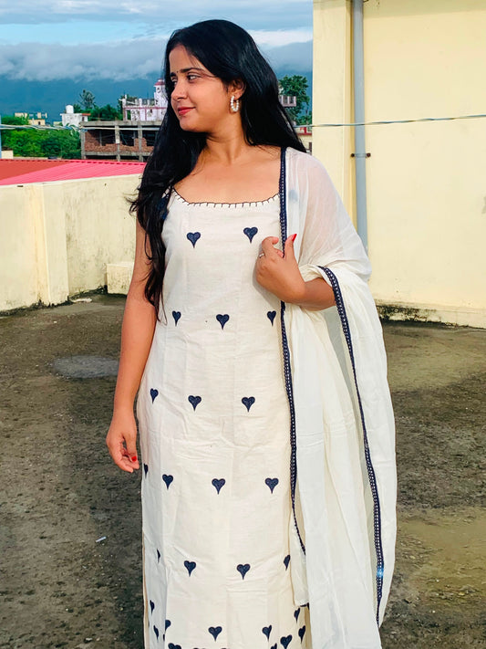 Off White Sleeveless Embroidered Suit Set