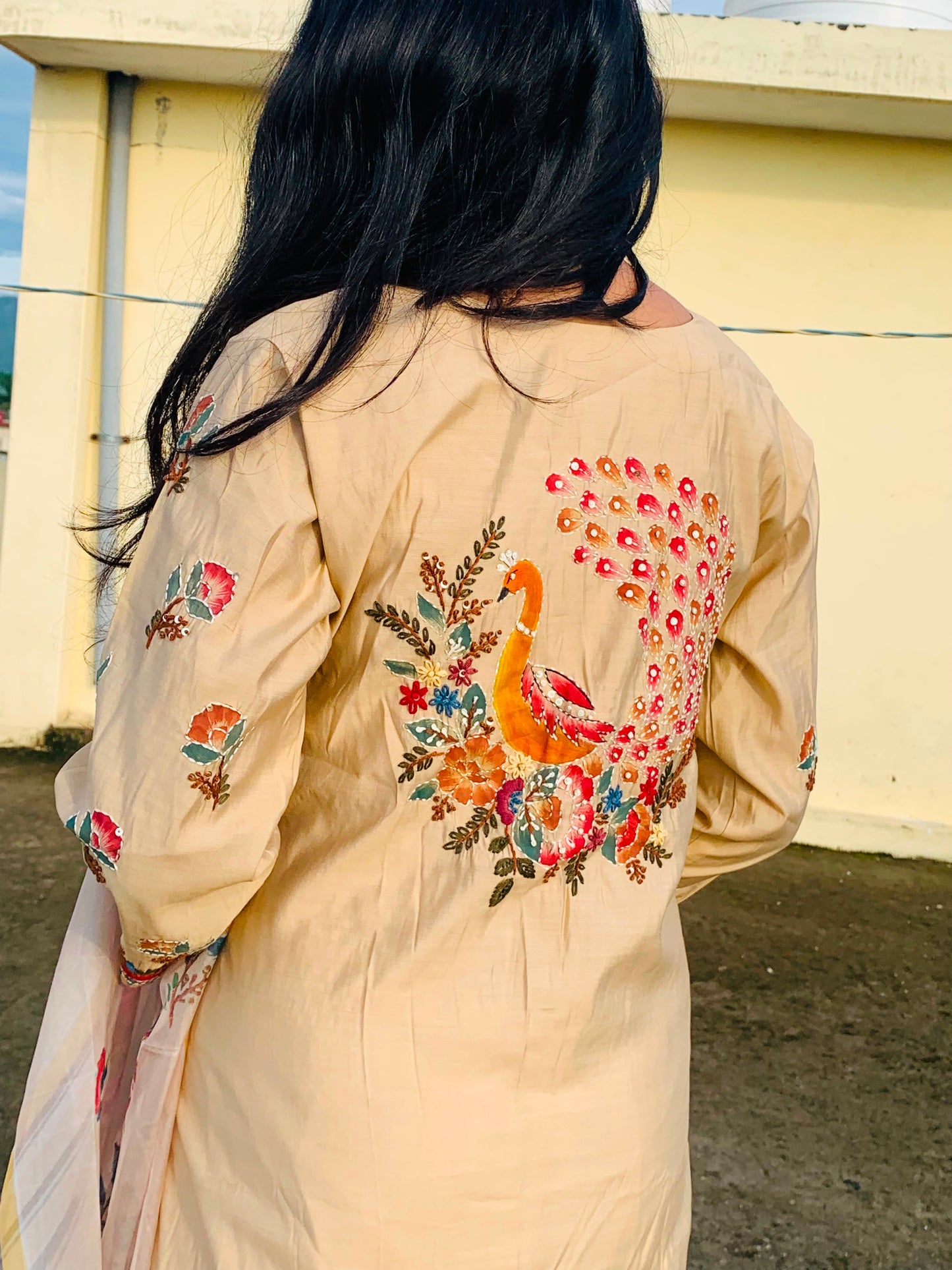 Floral Embroidered Mul Chanderi Suit Set