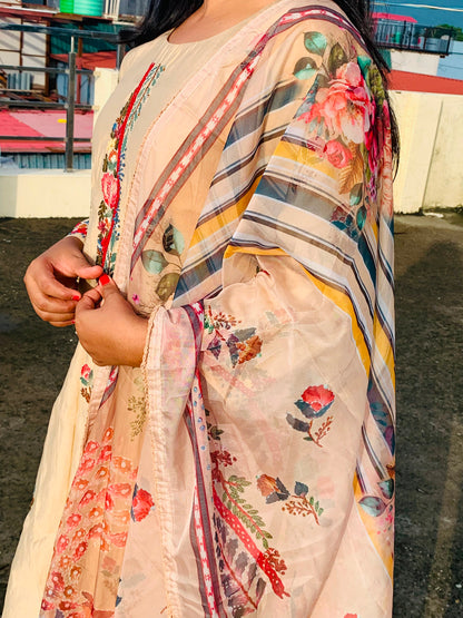 Floral Embroidered Mul Chanderi Suit Set