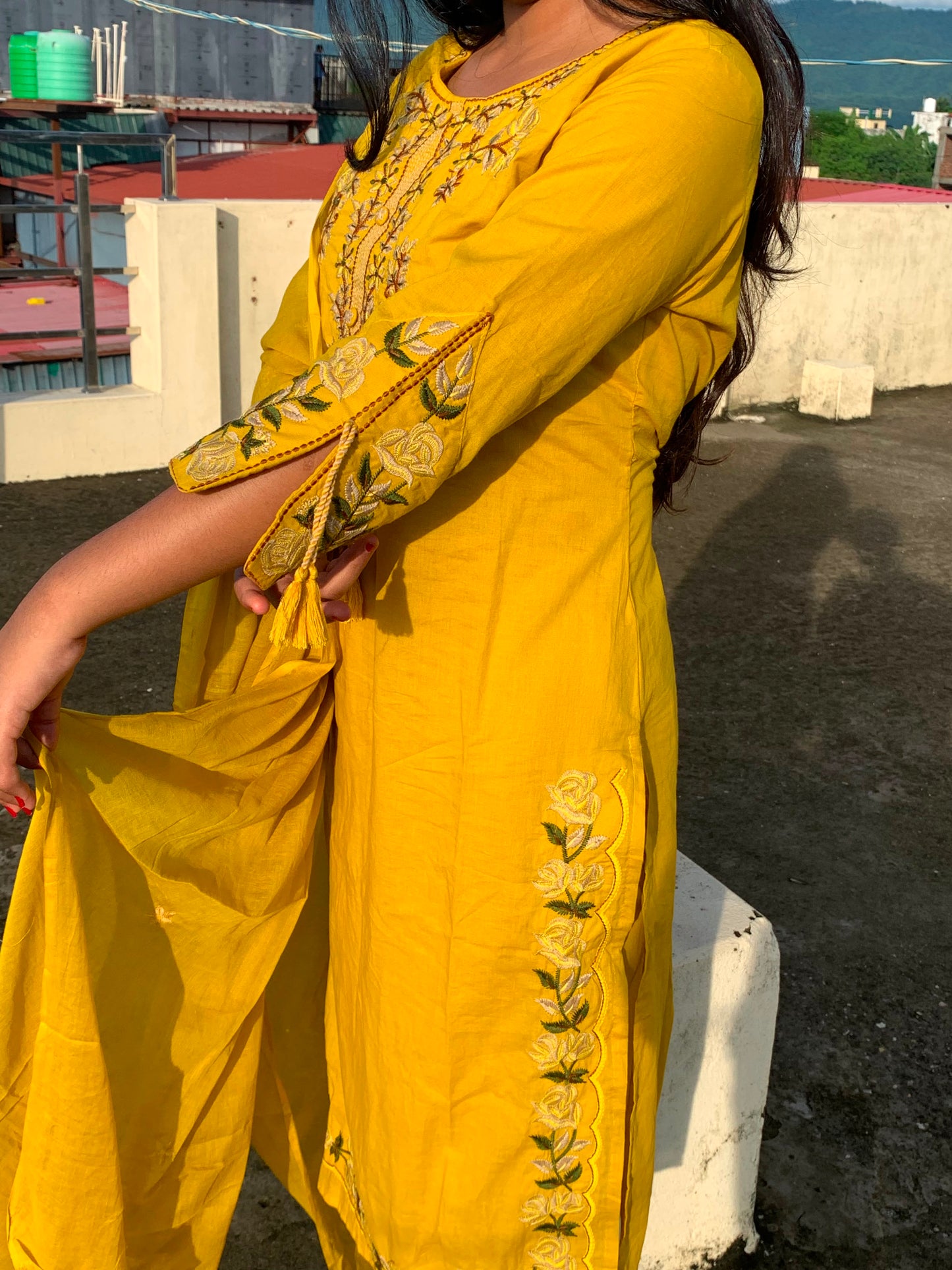 Mustard Boom Embroidered Suit Set