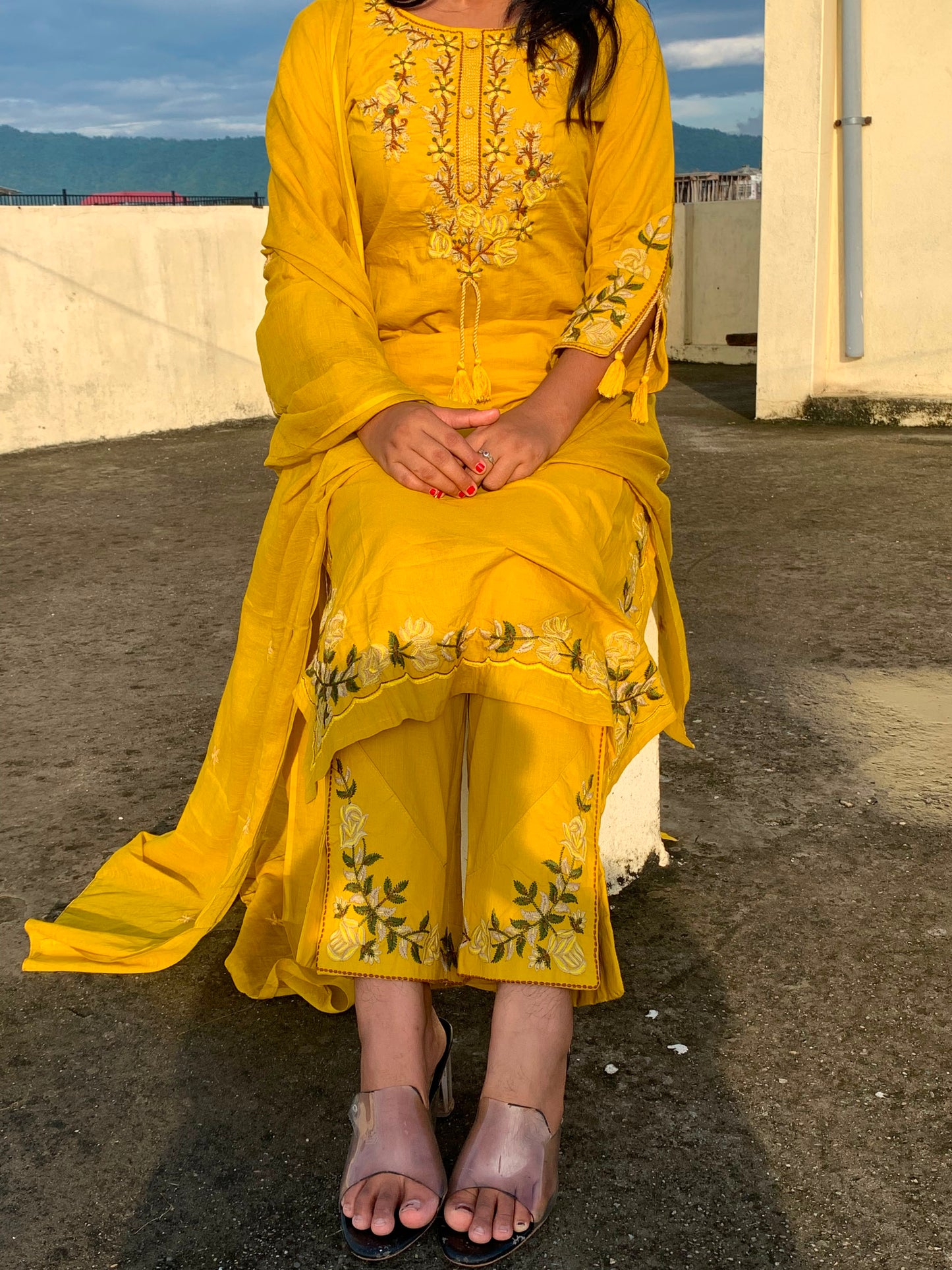 Mustard Boom Embroidered Suit Set