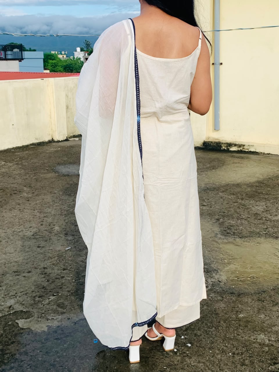 Off White Sleeveless Embroidered Suit Set