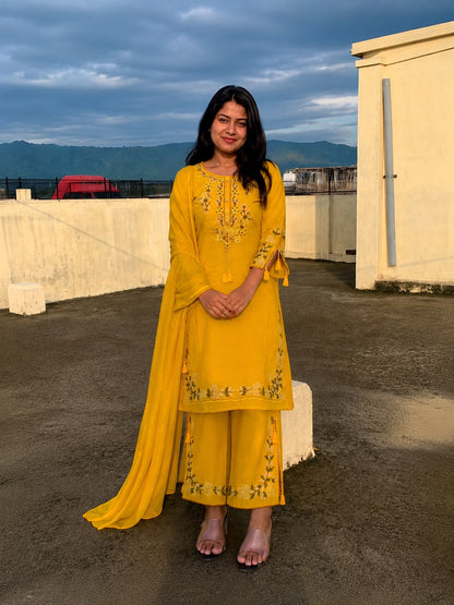 Mustard Boom Embroidered Suit Set