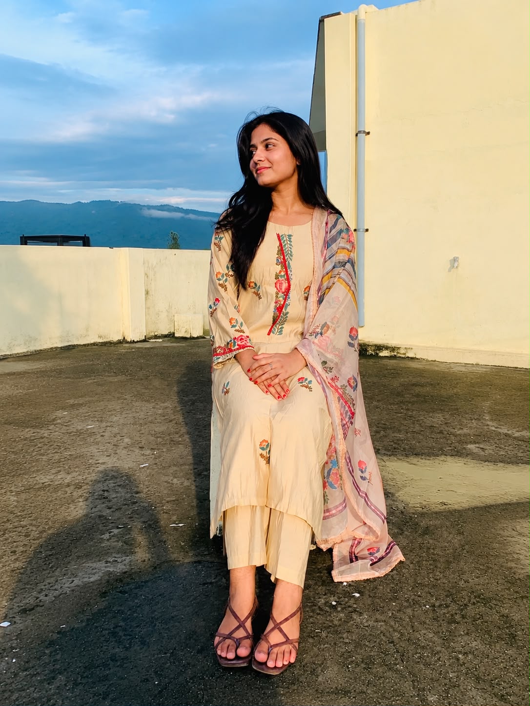 Floral Embroidered Mul Chanderi Suit Set