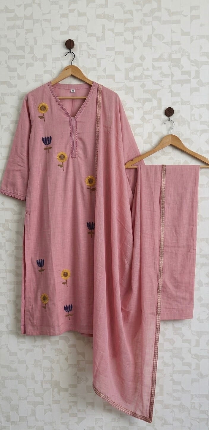 Pink Hand Embroidered Suit Set