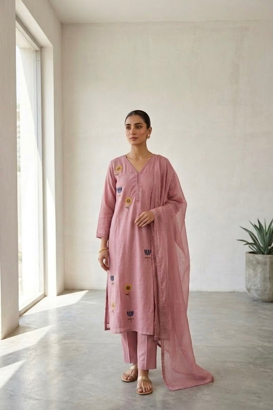 Pink Hand Embroidered Suit Set