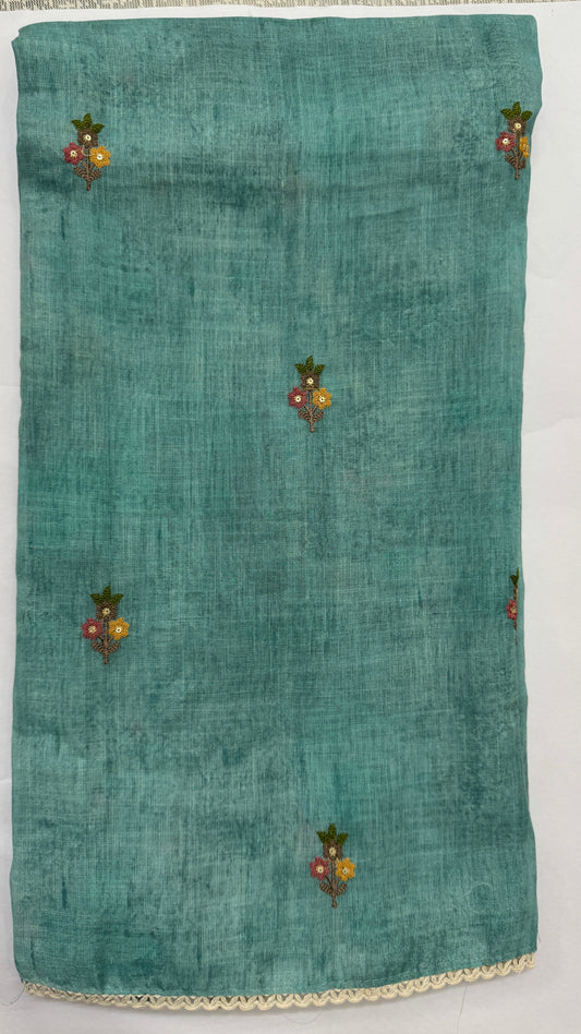 Teal Linen Embroidered Unstitched Suit Set Namostri