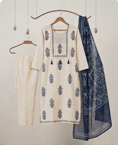 Ivory Blue Floral Elegance Suit Set