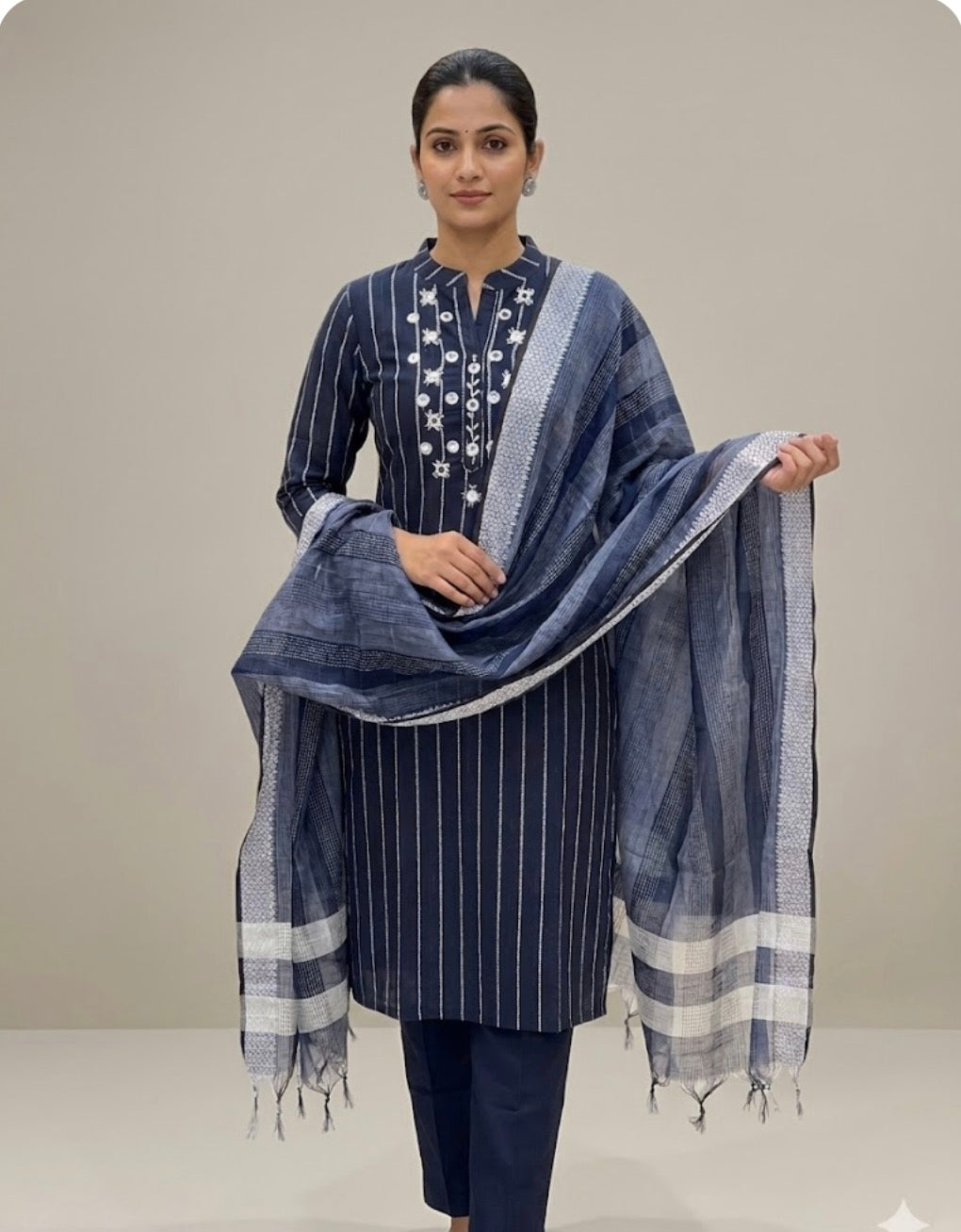 Navy Blue Striped Suit Set