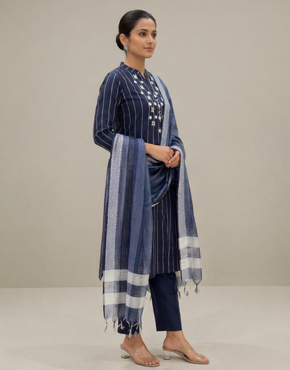 Navy Blue Striped Suit Set