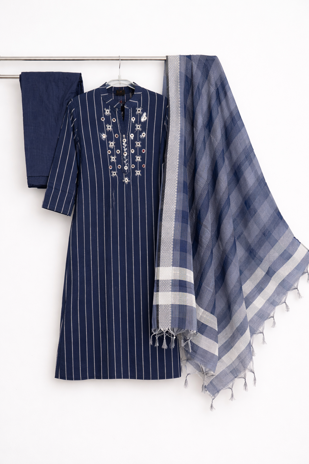 Navy Blue Striped Suit Set