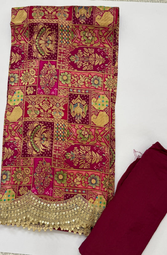 Marron Dola Silk Weaving Unstitched Suit Set Namostri