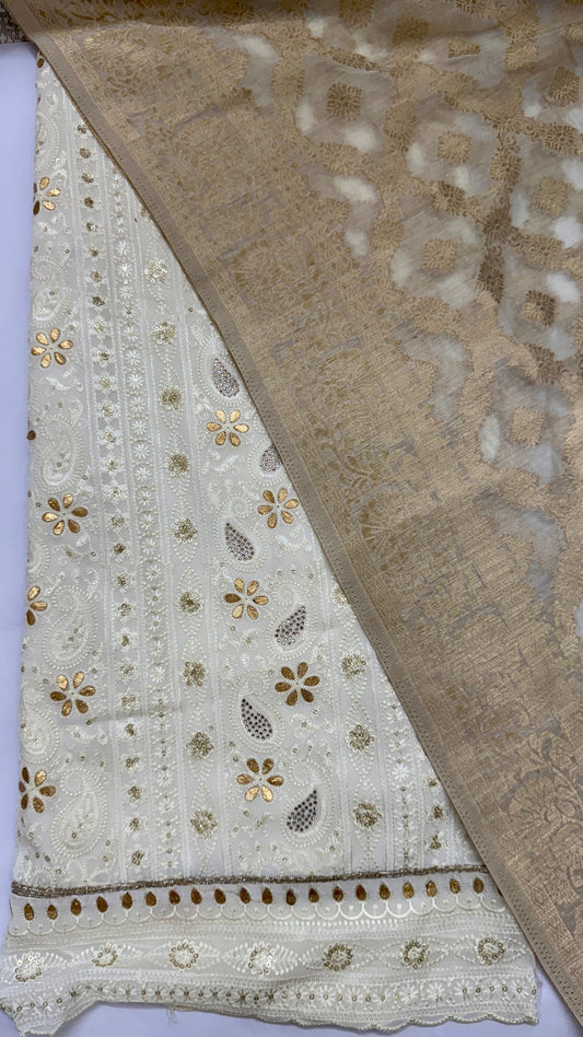 Ivory Glow Georgette Embroidered Unstitched Suit Set Namostri