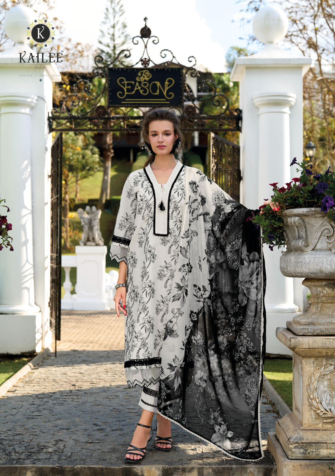 White & Black Cotton Suit Set