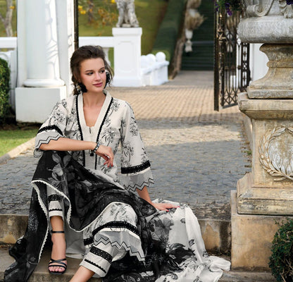 White & Black Cotton Suit Set