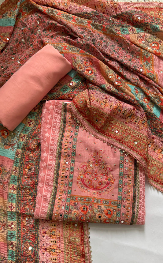 Blush Mirage Georgette Embroidered Unstitched Suit Set Namostri