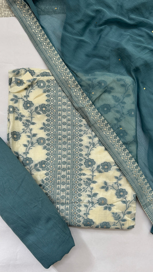 Powder Blue Muslin Weaving Unstitched Suit Set Namostri