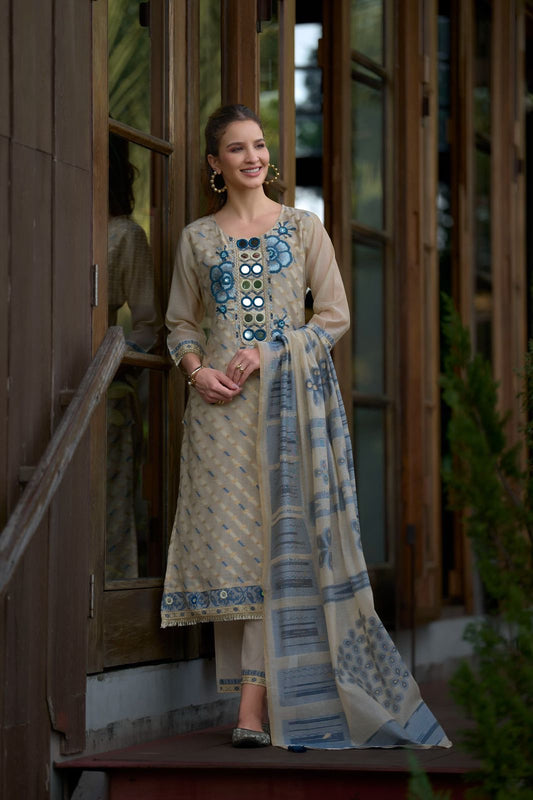 Chanderi Silk Suit Set for Women with Embroidery
